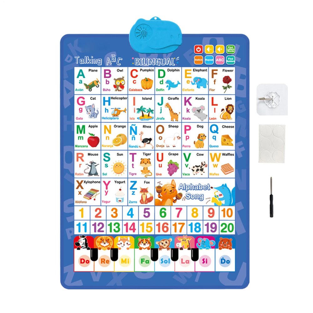 Bilingual English & Spanish Interactive Alphabet Wall Chart,Talking ABC Letters,Educational Toy for Kids