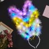 apcans Glowing Bunnies Ears Headbands Decorative Festival Hair Hoop Unique Headpiece for Night Parties and Festivals view 4