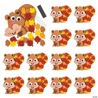 Fun Express 4 1/2" x 3 1/2" Fall Leafy Squirrel Magnet Craft Kit  Makes 12