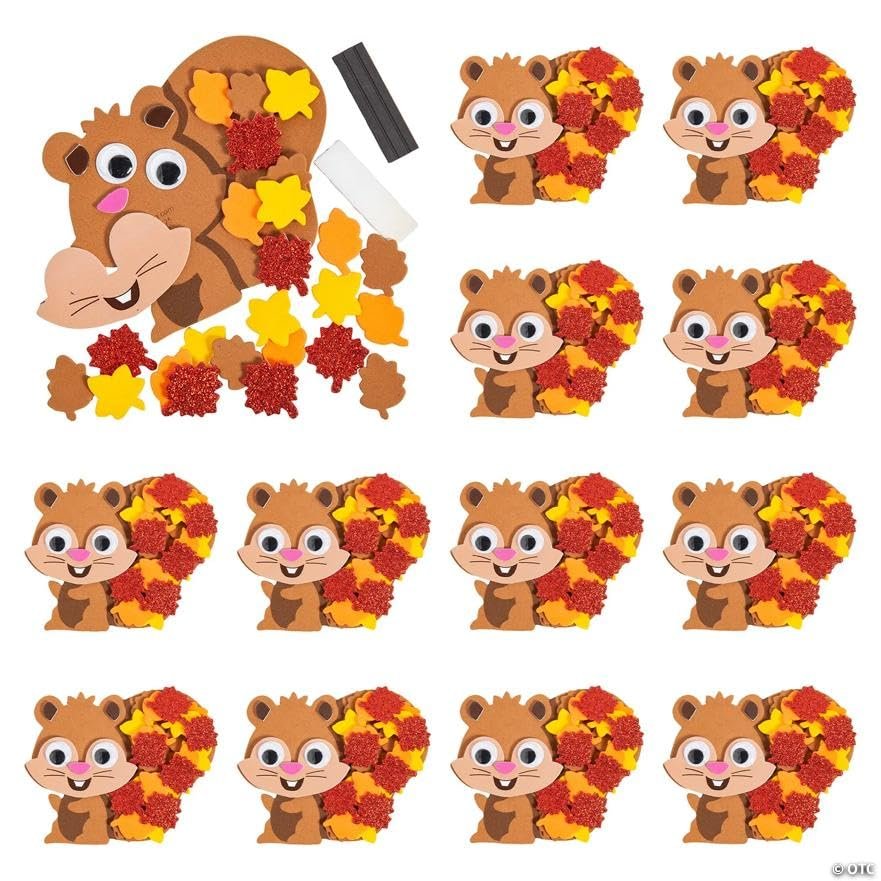 Fun Express 4 1/2" x 3 1/2" Fall Leafy Squirrel Magnet Craft Kit  Makes 12