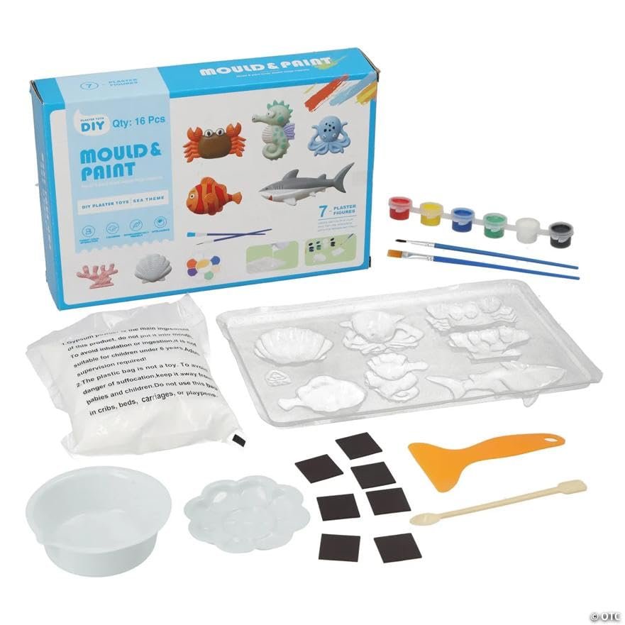 Fun Express 10 1/2" x 7" DIY Gypsum Sea Life Magnets Painting Craft Kit - 16 Pieces