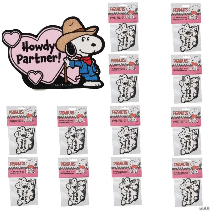 Fun Express 4" x 2 3/4" Peanuts Color Your Own Cowboy Snoopy Magnet Craft Kit - Makes 12