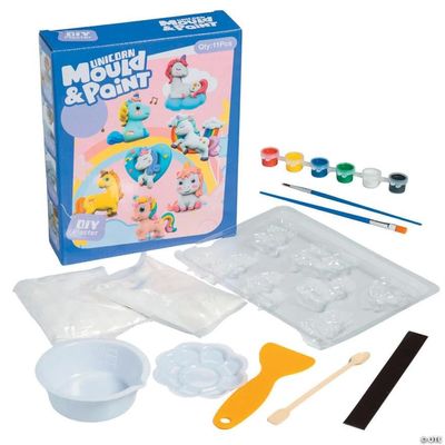 Fun Express 16 Pieces DIY Unicorn Magnets Gypsum & Paint Craft Kit - Makes 7