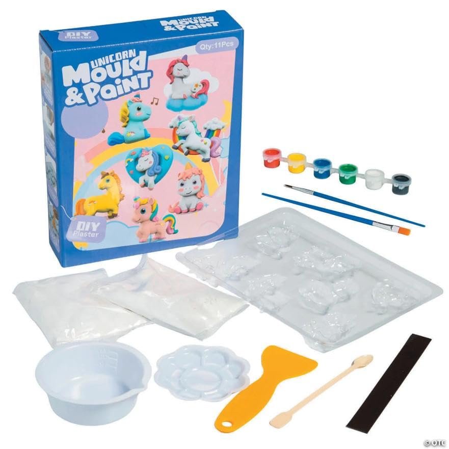 Fun Express 16 Pieces DIY Unicorn Magnets Gypsum & Paint Craft Kit - Makes 7