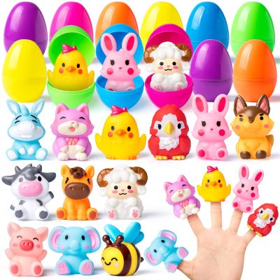 12 Pack Prefilled Easter Eggs with Toys , Filled Easter Eggs for Kids Toddlers with Animal Finger Puppets for Easter Eggs Hunt, Easter Party Favor, Basket Stuffers Filler, Classroom Prize Supplies