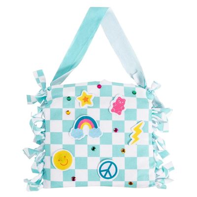 Fun Express 16 1/2" x 16 1/2" DIY Checkerboard Fleece Tied Crossbody Bag Craft Kit - Makes 1