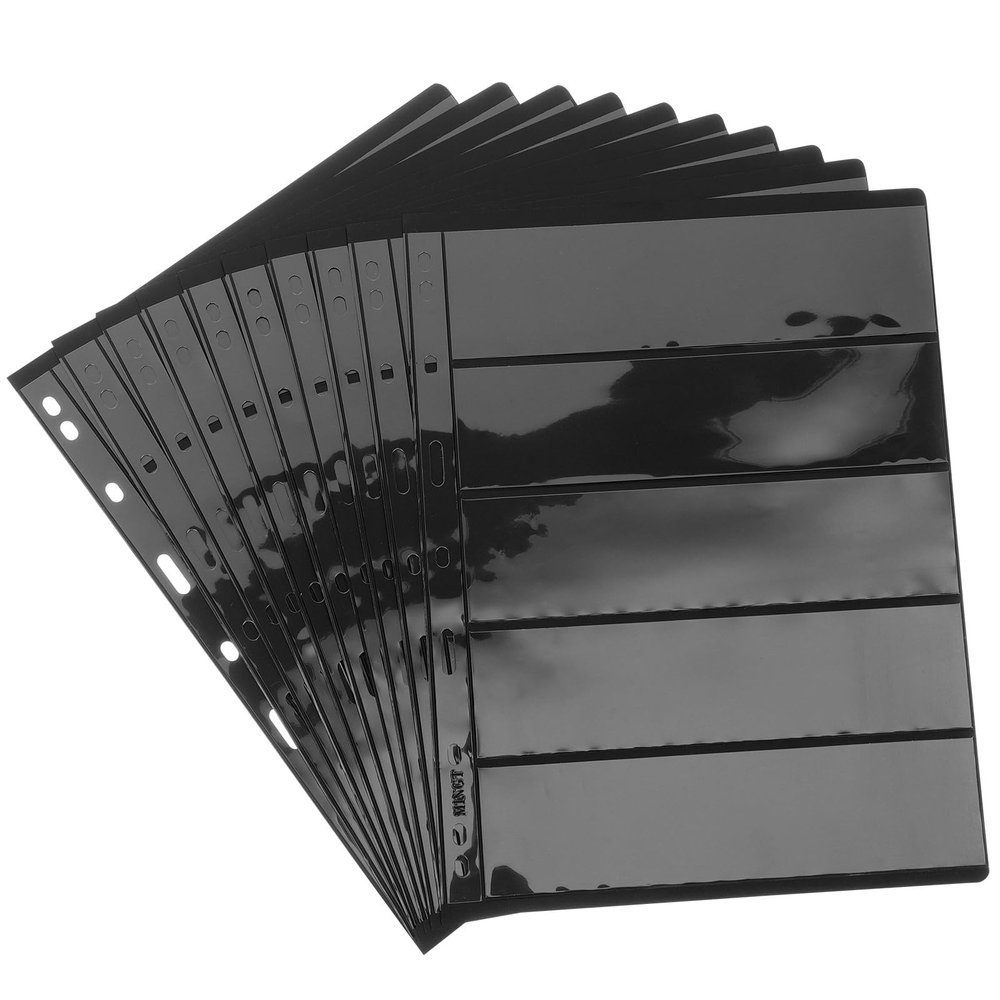 HEALSOPTHY Loose-Leaf Stamp Collection Insert Black Background 9-Hole Double-Sided Stamp Storage Holder for Collectors Standard Size 10pcs Set Card Storage