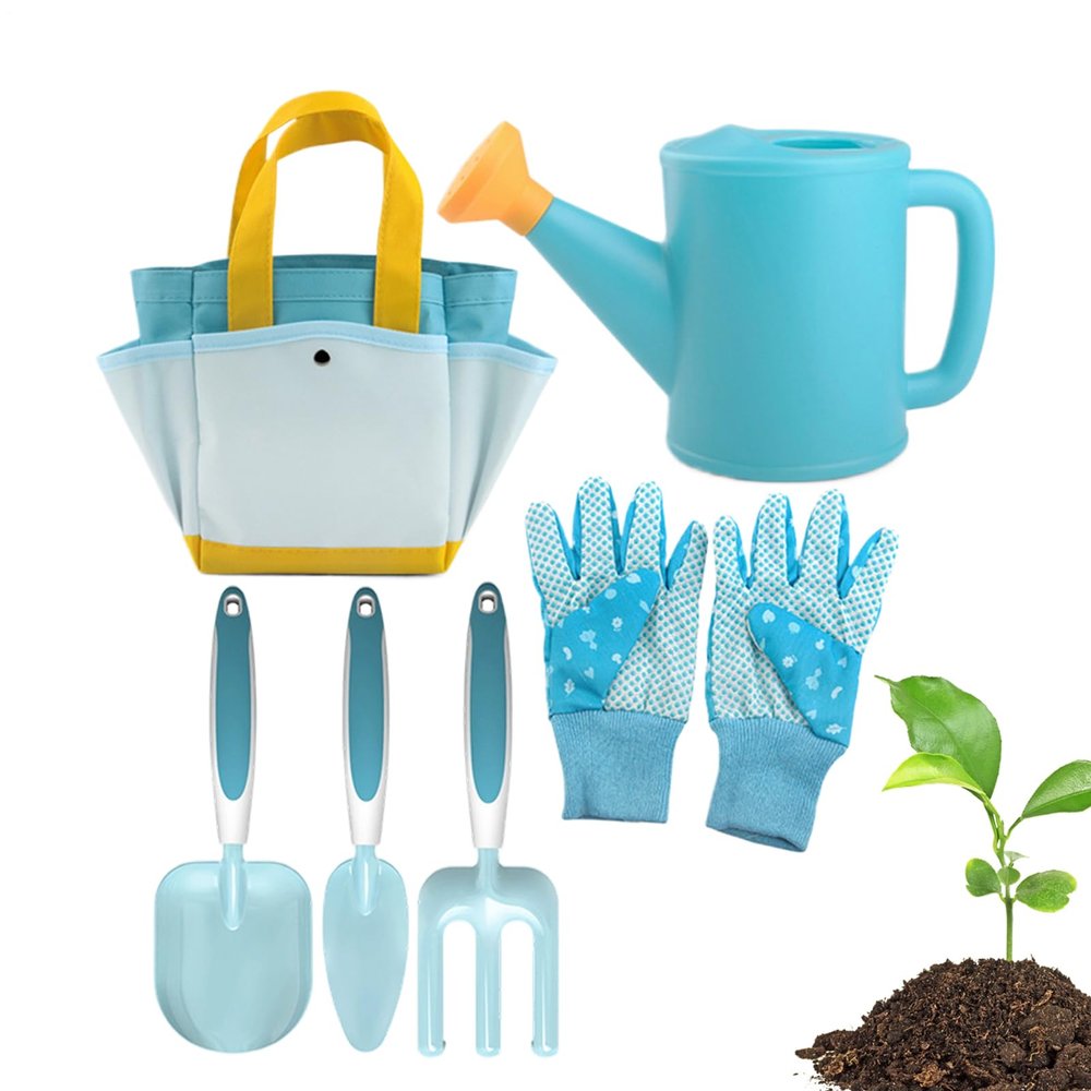 7Pcs Kids Gardening Tools Set, Kids Gardening Toy with Shovel, Rake, Gloves, Tote Bag and Watering Can, Children's Garden Tool Kit, Planting Outdoor Activity, Fun Educational Toy Gift for Boys, Girls