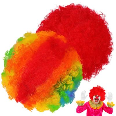 ifundom 2Pcs Rainbow and Red Clown Afro Wigs Unisex Short Cosplay Hair Accessories for Carnival Theme Party and Disco Costume