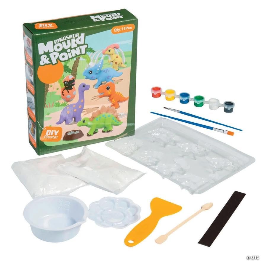 Fun Express 17 Pieces DIY Dinosaur Magnets Gypsum & Paint Craft Kit - Makes 7