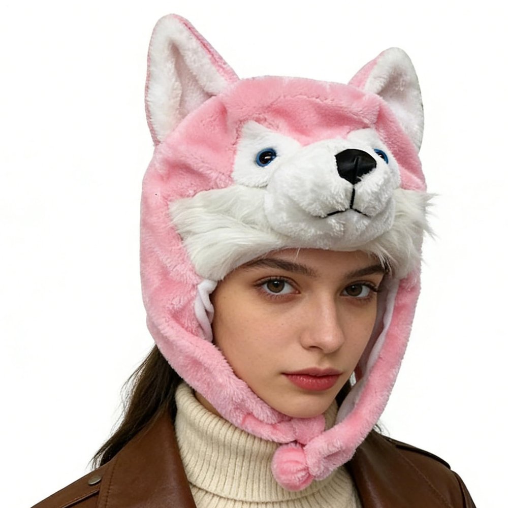 Animal Winter Hat, Cartoon Soft Warm, Cute Animal Hat with Ear Straps, Winter Headwear for Picnics Hikes New Year Daily, Holiday Gift for Indoor Outdoor Birthday Vacation Office Home