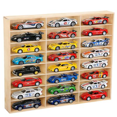 1/24 Scale Diecast Display Case Wooden 29x24Inch for 1:24 Diecast Toy Model Cars 24 Space Hot Wheels Storage Showcase Wall Mount/Desktop Car Display Case Model Car Display Organizer for Car Storage