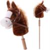 Linzy Toys 35.5" Plush Stick Horse - Funny Hobby Horse with Pony Sound, Soft Realistic Mane & Durable Leather Reins, Pretend Play Riding Toy for Boys & Girls Ages 3+ (Brown) view 1