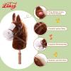 Linzy Toys 35.5" Plush Stick Horse - Funny Hobby Horse with Pony Sound, Soft Realistic Mane & Durable Leather Reins, Pretend Play Riding Toy for Boys & Girls Ages 3+ (Brown) view 3