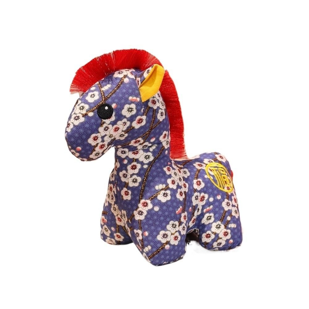 2026 Year of The Horse Floral Cloth Pony Doll - Zodiac Horse Plush Toy for Kids and Collectors(Blueplumblossom,7.9 inches)