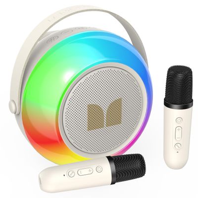 Monster Mini Karaoke Machine for Kids Adults, Portable Bluetooth Speakers with 2 Wireless Microphones and Lights, Christmas Birthday Gifts Toys for Girls Boys 4, 5, 6, 7, 8, 9, 10, 12+ Toddler