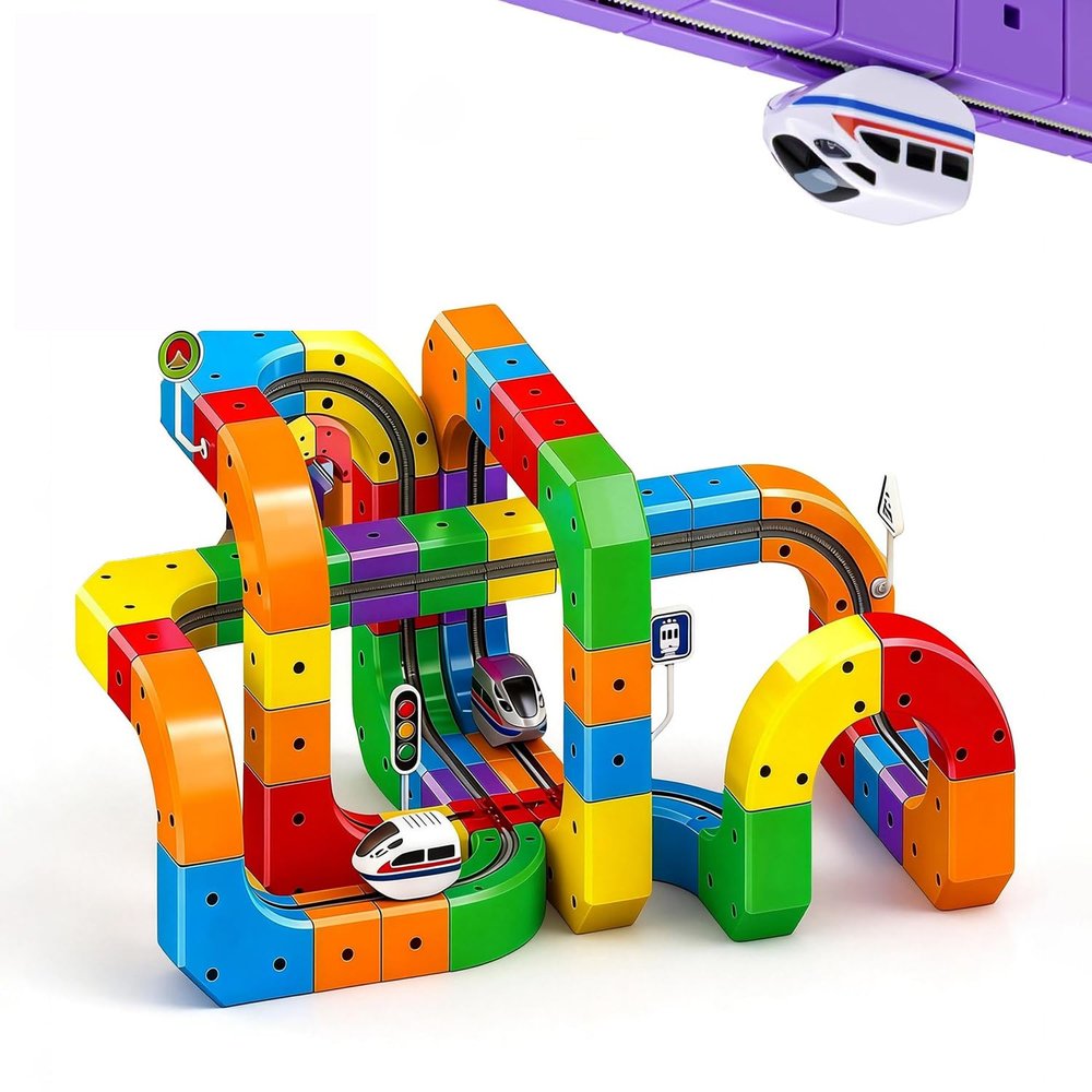 3D Infinity Track with Electric Train Set for Kids, STEM Modular Cube Track Building Toy, Magic Rail Block, Gravity Defying Monorail Trains Tracks,DIY Anti-Gravity Flexible Race Track (Master Set)