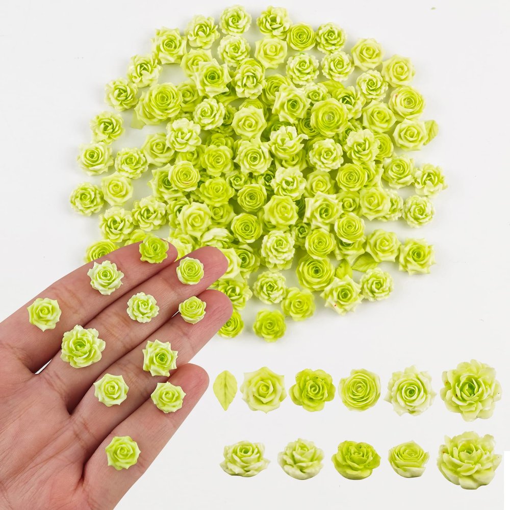 150 Pieces Tiny Flowers for Craft Dollhouse Miniatures Soft Resin Flowers for Fairy Garden Micro Landscaping Decoration, Green