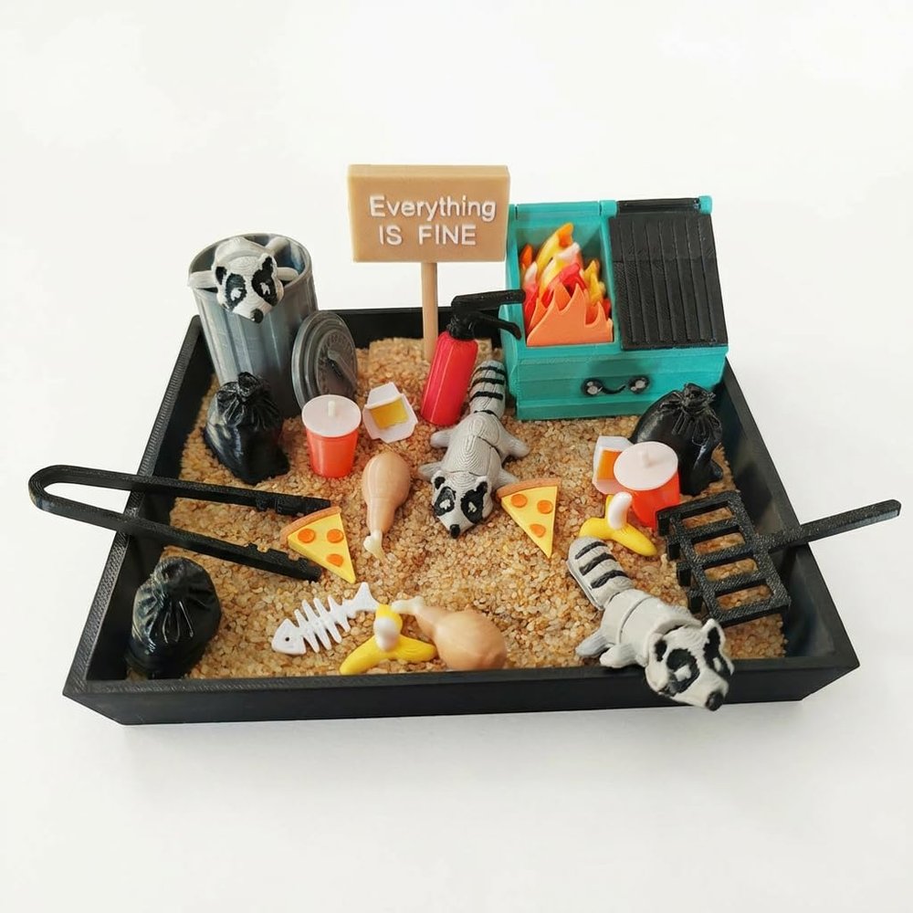 Dumpster Fire Zen Garden for Desk Decor, Funny Desk Accessories Zen Garden Kit