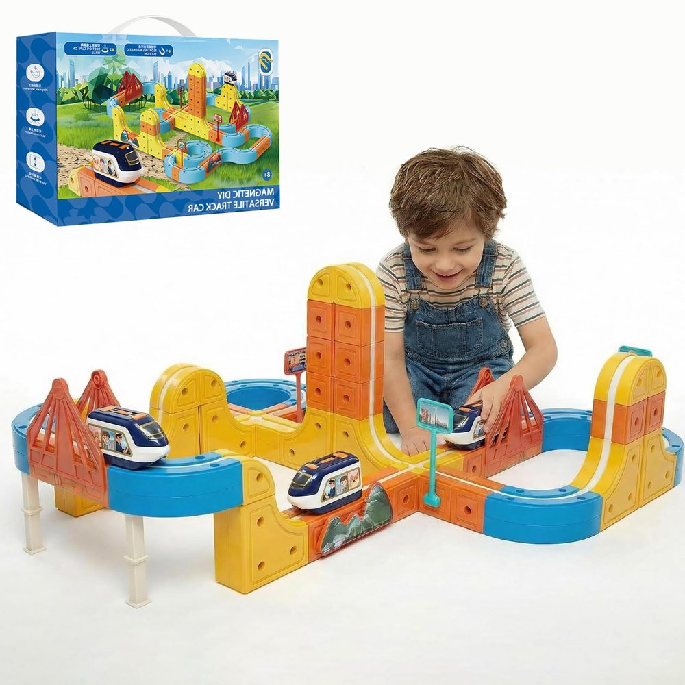 Electric Magnetic Train Track Set3D Anti-Gravity DIY Race Car Track167 Pcs Car TrackEducational STEM Learning ToysBirthday Gift, Ideal Gift (110 PCS)