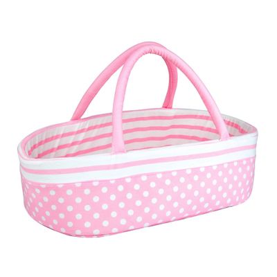 Reborn Baby Dolls Bassinet Pink Crib Bed Soft Toddler Doll Carrier for 18-24 Inch Baby Doll Accessories Baskets with Handle