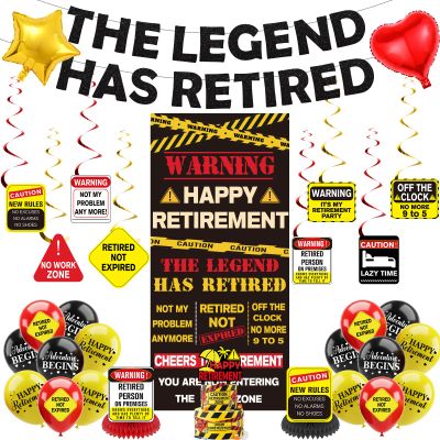 31PCS Retirement Party Decorations for Men Women, Happy Retirement Decorations Set with Retirement Banner Door Cover Balloons Hanging Swirls Cake Topper Table Centerpieces for Retired Party Supplies
