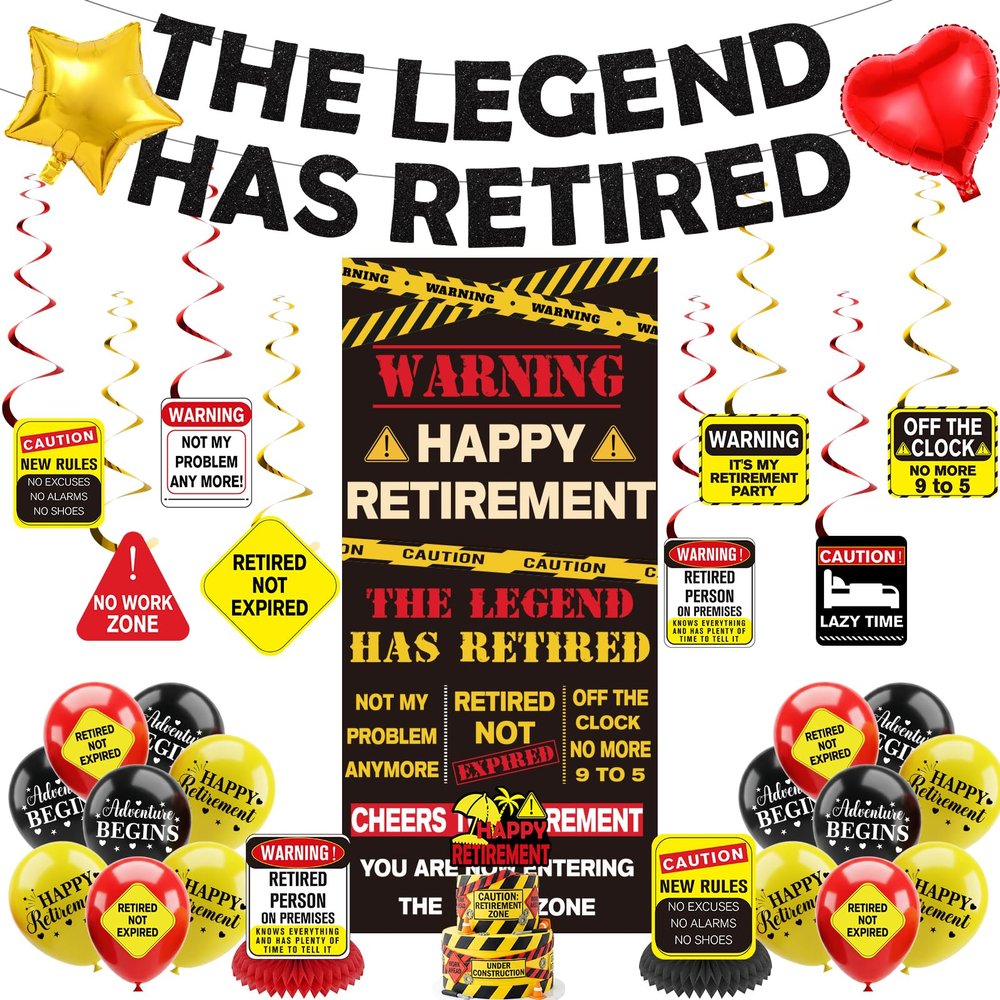 31PCS Retirement Party Decorations for Men Women, Happy Retirement Decorations Set with Retirement Banner Door Cover Balloons Hanging Swirls Cake Topper Table Centerpieces for Retired Party Supplies