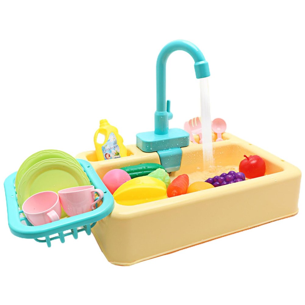 Dish Wash Toy Kitchen Playhouse Role-Playing Sink Dishwasher Playing with Running Water Sink Toy for Toddler