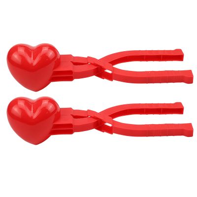 2PCS Heart Snowball Maker Heart Shape Snowball Clip, Snow Ball Molds Fun Winter Outdoor Activities Snow Games (Red)
