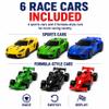 16FT 3-Lane Flexible Race Track for Kids, Roll-Up Car Track Set with 6 Race Cars, Suction Cups & Ramps, Build Loops, Slopes and Crossovers, Fits Most 1:64 Die-Cast Cars, Ages 3+ view 3