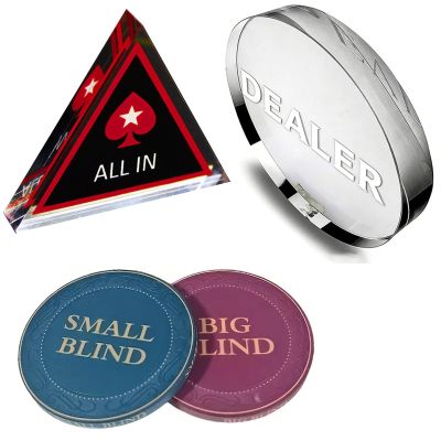 [Set of 4] Dealer Button, Ceramic Big Blind and Small Blind, Poker Crystal ALL IN Buttons (Position Markers)Poker Chips for Texas Holdem Poker Night | Professional Dealer Button & Poker Accessories