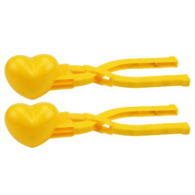 2PCS Heart Snowball Maker Heart Shape Snowball Clip, Snow Ball Molds Fun Winter Outdoor Activities Snow Games (Yellow)