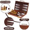 3-in-1 Chess Checkers Backgammon Set 15" Folding Leather Chess Board with Handle, Acrylic Chess Pieces & Checkers, Travel Board Game Set with Storage & 2 Extra Queens view 3