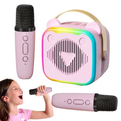 Karaoke Machine with 2 Wireless Microphones, Portable Player with LED Lights, Singing Speaker Toys Voice Changer  for 3+ Years Old Girls Boys Birthday Party Home Fun