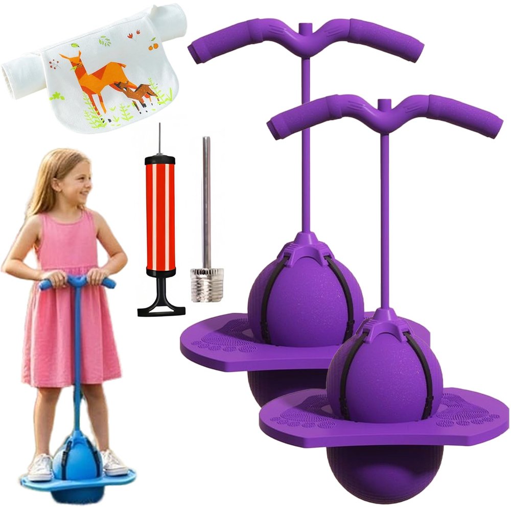 Children's Balance Jumping Ball, Pogo Ball with Handle and Pump for Kids & Adults, Up to 600lb, Silent Design, Fun Challenge Indoor Outdoor Toys, for Balance, Coordination, Fitness (Purple*2)