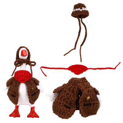 Western Cowboy Desktop Goose Outfit Clothing, Includes Brown Cowboy Clothes & Hat & Red Scarf Mini Desk Goose Outfit Accessories for 17.78cm/7in Geese