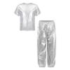 Yiesvsov Youth Girls Boys Disco Party Costume 2Pcs T-Shirt with Joggers Pants Set Athletic Tracksuit Jazz Streetwear Silver 7-8 Years view 3