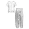 Yiesvsov Youth Girls Boys Disco Party Costume 2Pcs T-Shirt with Joggers Pants Set Athletic Tracksuit Jazz Streetwear Silver 7-8 Years view 4
