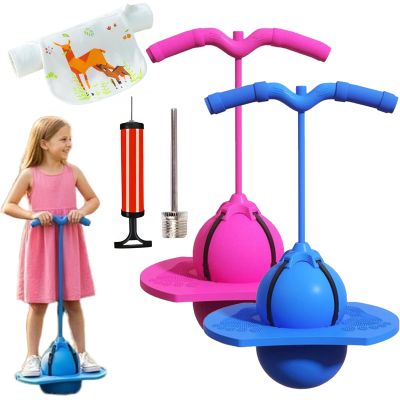 Children's Balance Jumping Ball, Pogo Ball with Handle and Pump for Kids & Adults, Up to 600lb, Silent Design, Fun Challenge Indoor Outdoor Toys, for Balance, Coordination, Fitness (Blue+Pink)