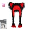 Soft Furry Animal Ear Hat with Braids, Cute Plush Cat Hat, Cat Ear Hat with Braids, For Adults Cosplay Accessory (black+red) view 1