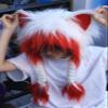 Soft Furry Animal Ear Hat with Braids, Cute Plush Cat Hat, Cat Ear Hat with Braids, For Adults Cosplay Accessory (black+red) view 3