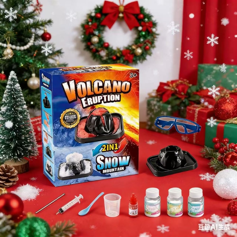 2-in-1 Volcano Eruption & Snow Mountain Science Kit for Kids, DIY STEM Experiment Set, Educational Geology Toy for Boys Girls Ages 3 for Science Lovers & Classroom Activities