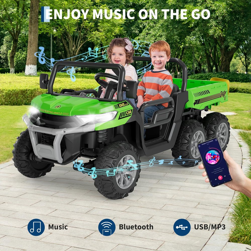 24V Kids Ride on Dump Truck  2-Seater 4WD 6-Wheel Electric Car with Parent Remote Control, Bluetooth Music & Dump Bed, ASTM/CPSIA Certified for Ages 4-12