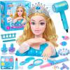 Cleboen Doll Head for Hair Styling Kids, 32Pcs Hair Salon Toy with Real Washable Makeup kit & Hair Dryer, Pretend Play Toys Blue Princess Accessories, Birthday Gift for Girls Age 3 4 5 6 7 8 9 10 view 1