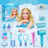 Cleboen Doll Head for Hair Styling Kids, 32Pcs Hair Salon Toy with Real Washable Makeup kit & Hair Dryer, Pretend Play Toys Blue Princess Accessories, Birthday Gift for Girls Age 3 4 5 6 7 8 9 10 view 2
