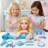 Cleboen Doll Head for Hair Styling Kids, 32Pcs Hair Salon Toy with Real Washable Makeup kit & Hair Dryer, Pretend Play Toys Blue Princess Accessories, Birthday Gift for Girls Age 3 4 5 6 7 8 9 10 view 3
