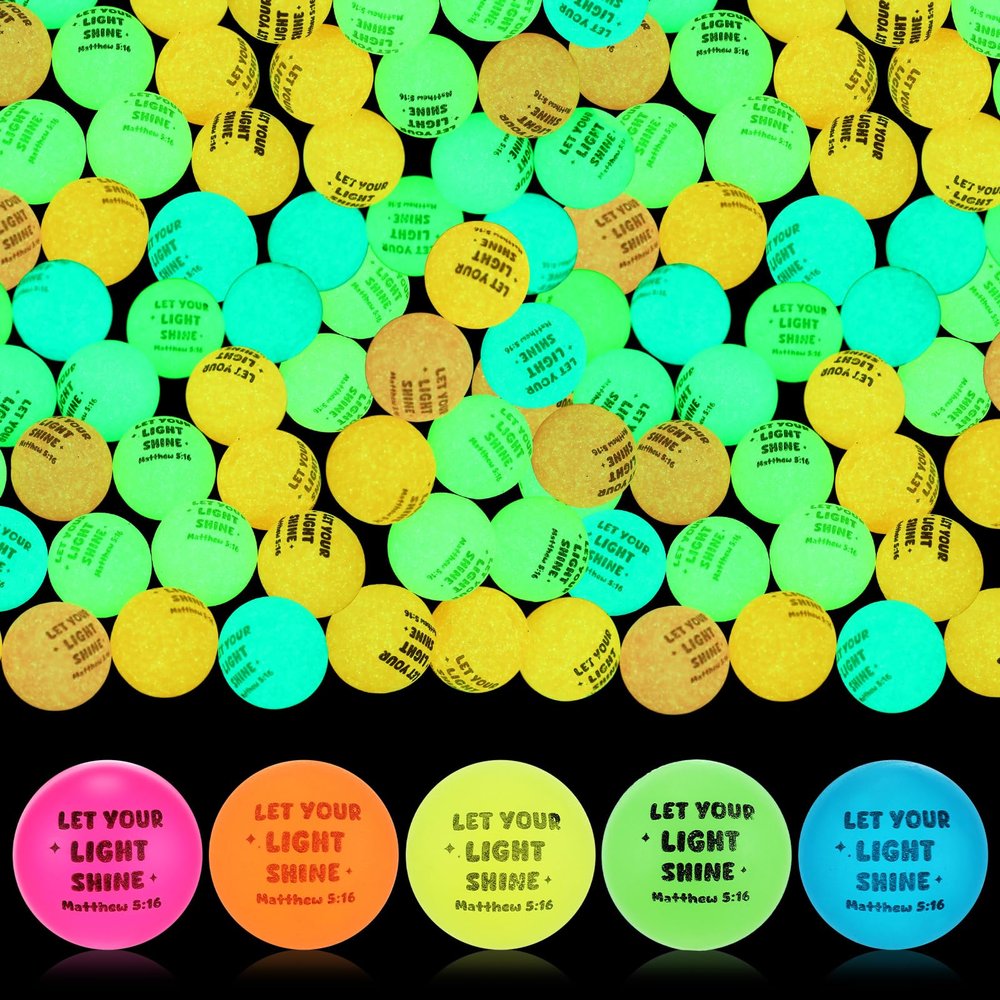 Seenelling 60 Pcs Christian Glow in the Dark Bouncy Balls