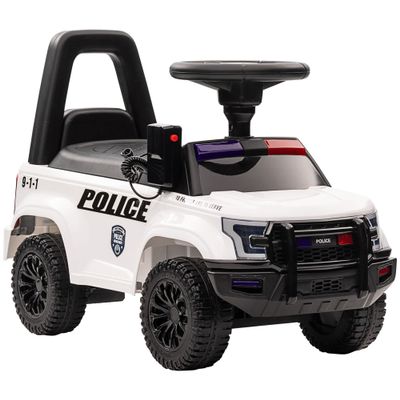 Kids Police Pedal Sliding Car Ride-On with Pretend Radio Speaker, Under-Seat Storage & Anti-Tip Wheels, Push and Ride Toddler Toy for Boys and Girls 18 Months to 5 Years Old, White Scooter