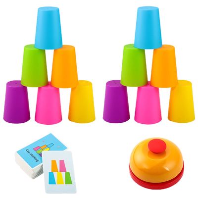 Vinciph 2 Set Interactive Color Stacking Cup Game Set - Mental Training & Competitive Family Activity with 12 Cups, 54 Challenge Cards & Buzzer (Family Edition C)