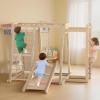 OLAKIDS Indoor Jungle Gym, 9 in 1 Wooden Montessori Baby Climbing Toys with Adjustable 2 Swings Ramp, Monkey Bar Basketball Hoop Ladder Climb Net (Natural) view 2